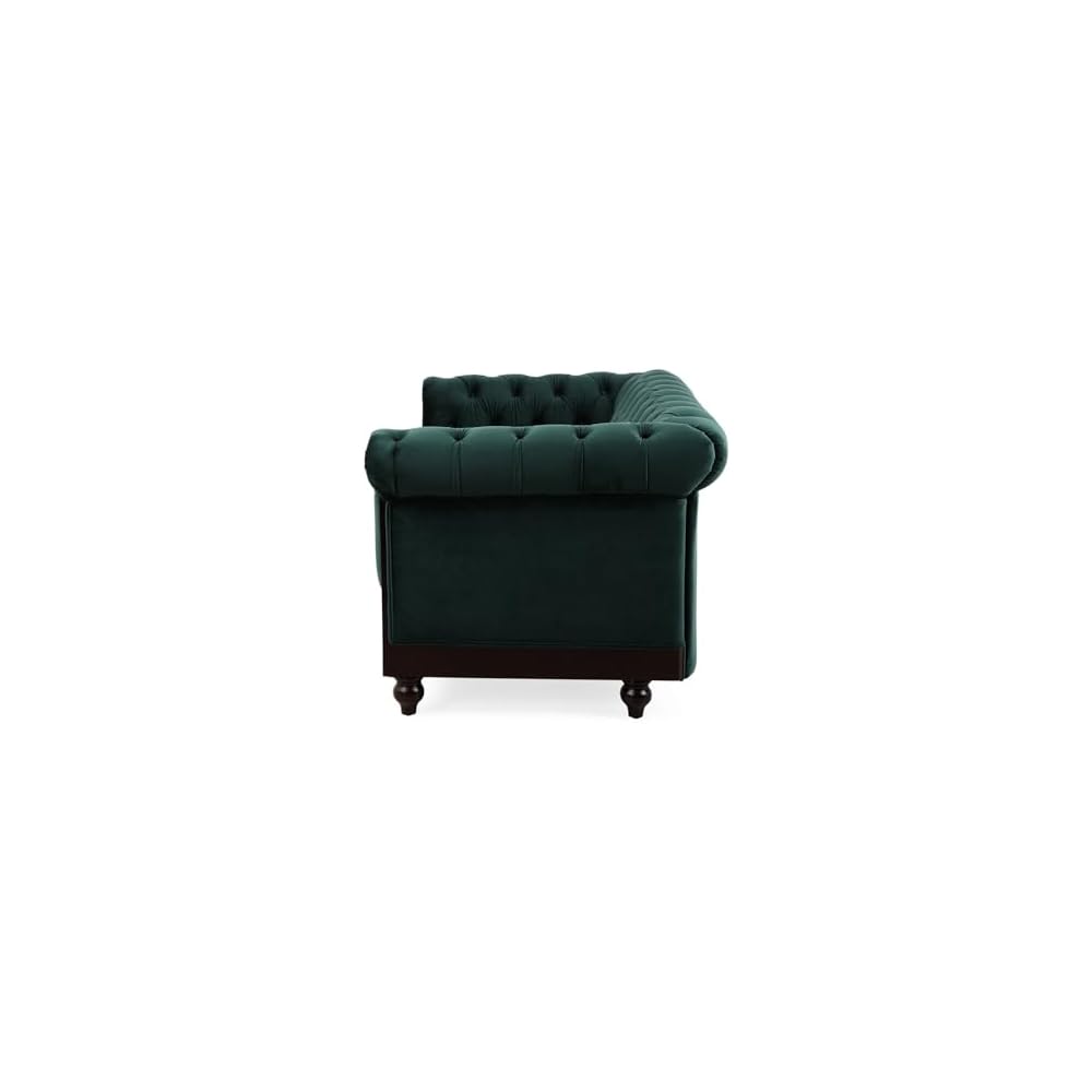 Forest Green Velvet Loveseat Sofa, Chesterfield Rolled Arm Tufted Couch with Sturdy Pine Frame for Living Room, Bedroom & Small Spaces