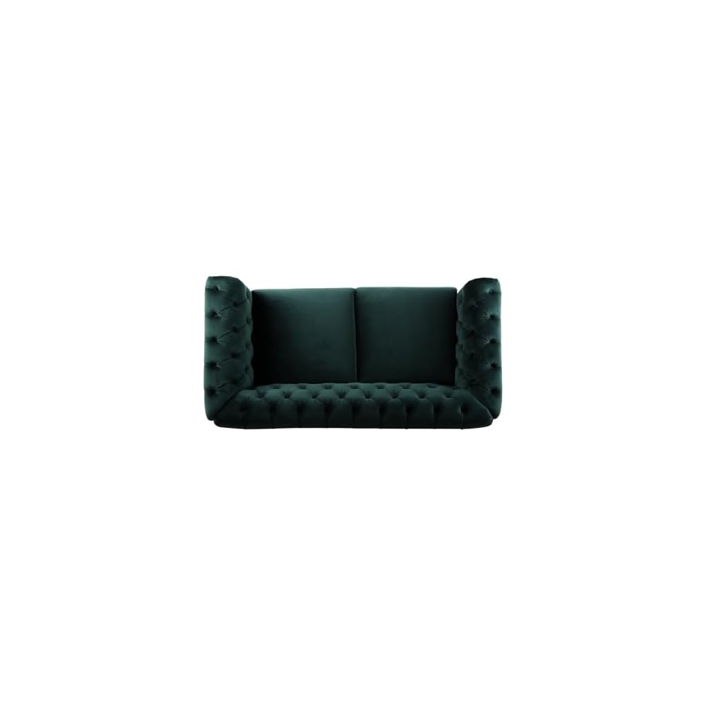 Forest Green Velvet Loveseat Sofa, Chesterfield Rolled Arm Tufted Couch with Sturdy Pine Frame for Living Room, Bedroom & Small Spaces