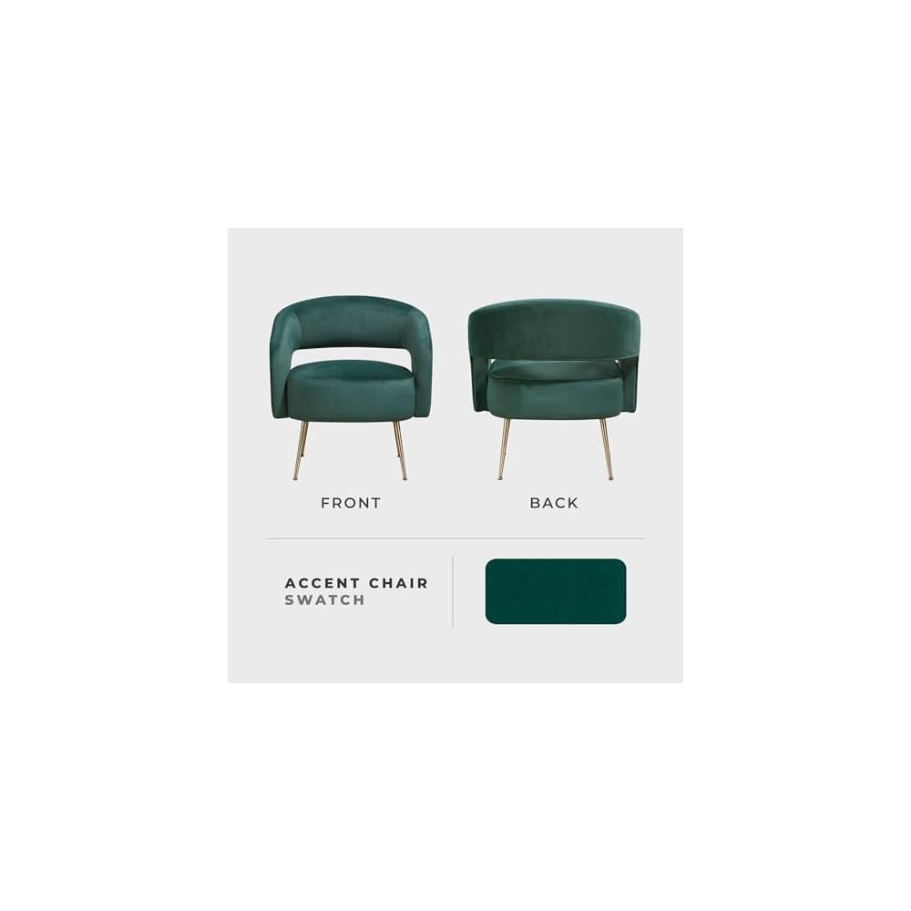 Lexicon Mid-Century Modern Velvet Accent Chair with Open Back, Dark Green
