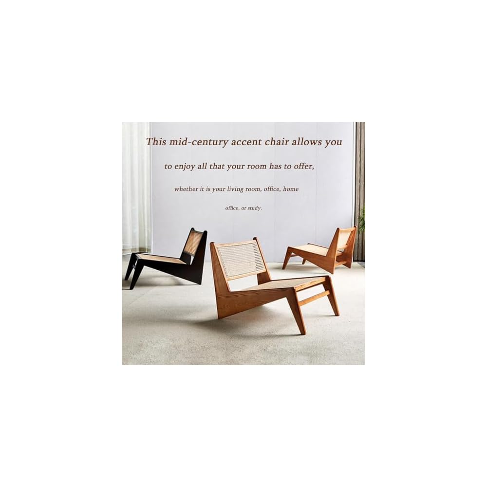 Mid-Century Modern Rattan Armchair - Armless Design for Living Room, Home Office, Balcony & Terrace - Durable Cherry Wood Frame - Stylish & Versatile Seating