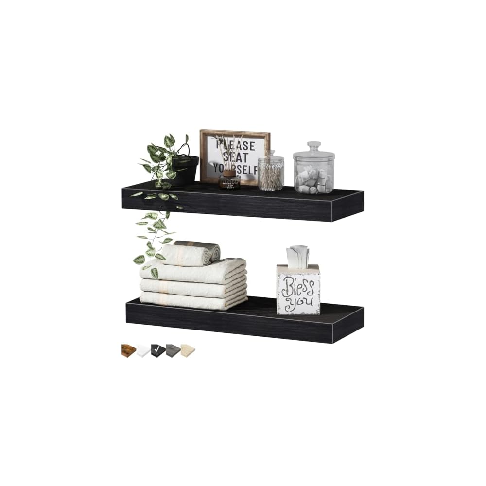 QEEIG Bathroom Floating Shelves for Wall (Brown, Set of 2, 15.7")