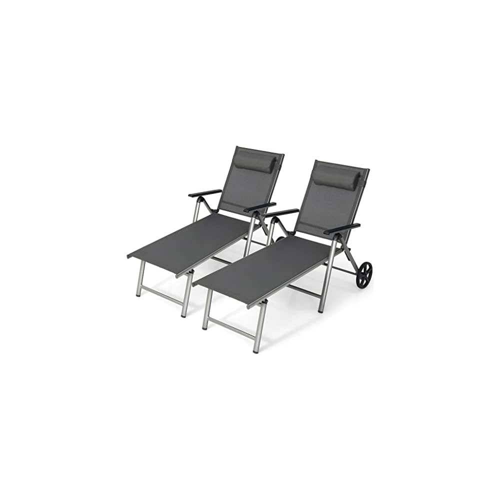 2-Piece Folding Recliner Chair with Aluminum Reclining Backrest and Adjustable Wheels