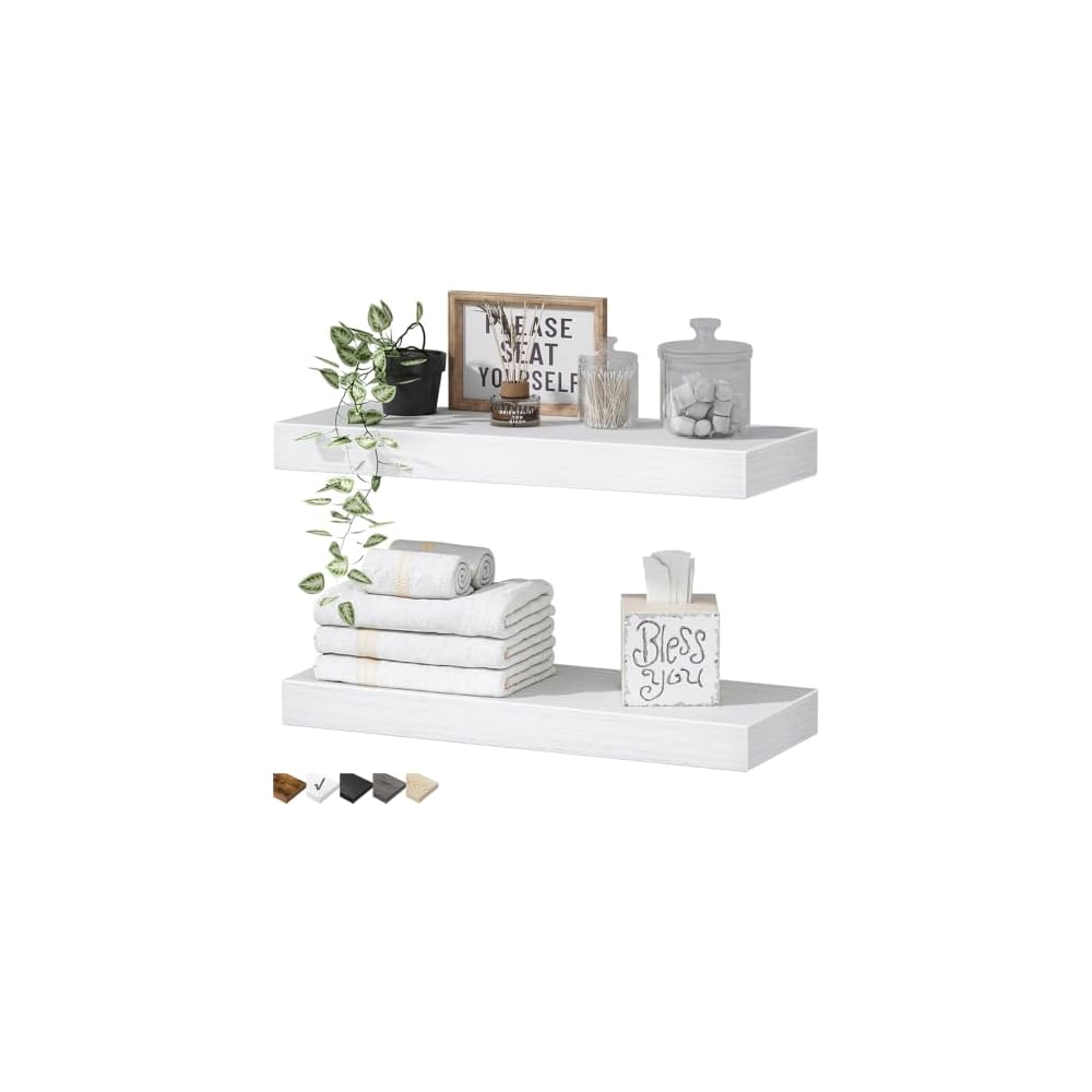 QEEIG Bathroom Floating Shelves for Wall (Brown, Set of 2, 15.7")