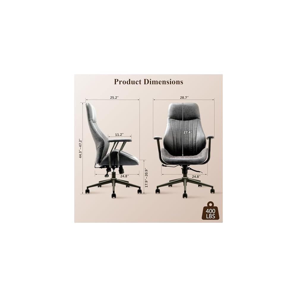 Mid Century Modren Office Chair - Fuax Leather Suede Brown Executive Chairs Ergonomic Mid Back with Lumbar Support, Swivel Computer Desk Task Chair with Wheels for Home Office (Grey, Hign Back)