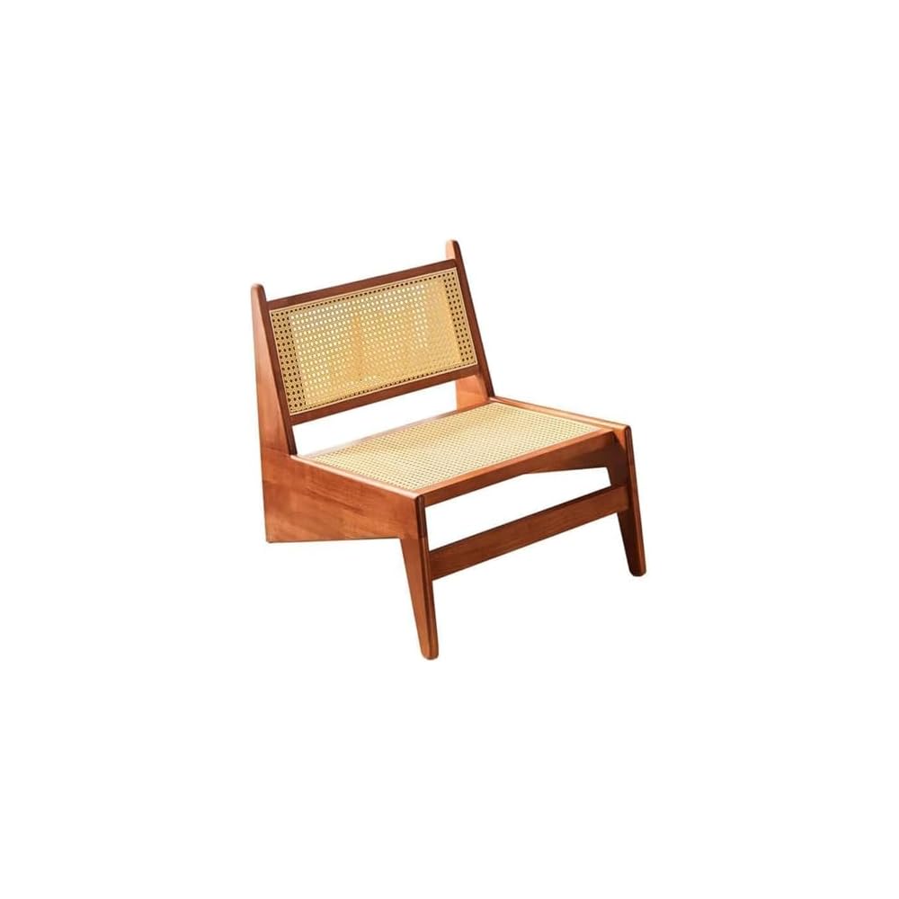 Mid-Century Modern Rattan Armchair - Armless Design for Living Room, Home Office, Balcony & Terrace - Durable Cherry Wood Frame - Stylish & Versatile Seating