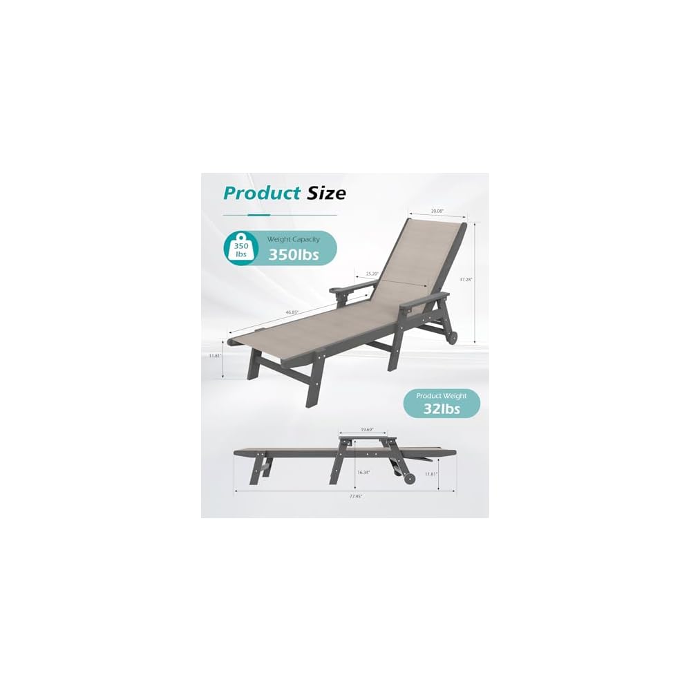 Domi HDPE Aluminum Pool Lounge Chair Set of 2 Outdoor Chaise Lounge Chair