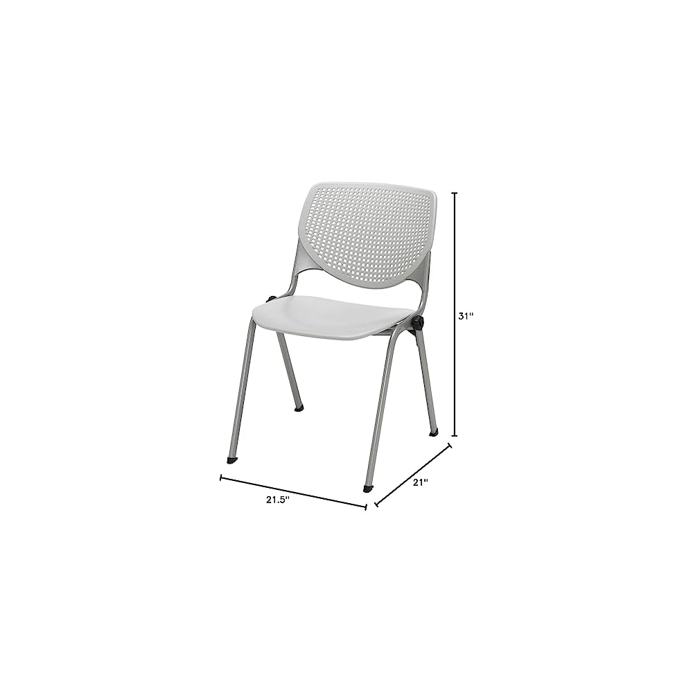 KFI Seating Kool Series Polypropylene Stack Chair with Perforated Back, Light Grey Finish