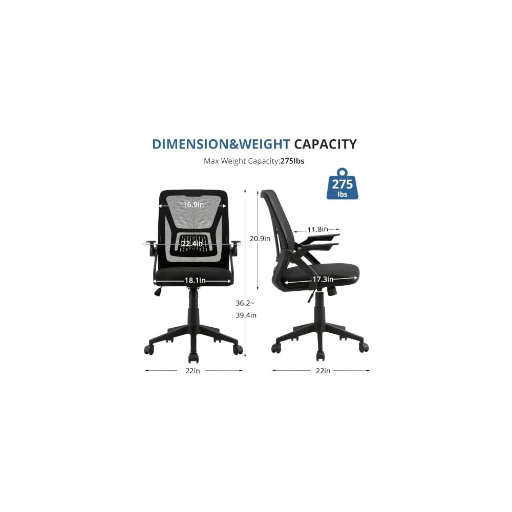 Suitable for Ergonomic Mid-Back Swivel Office Chair with Adjustable Armrests & Mesh Lumbar Support - Ideal for Computer Tasks, Black