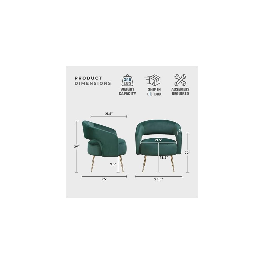 Lexicon Mid-Century Modern Velvet Accent Chair with Open Back, Dark Green