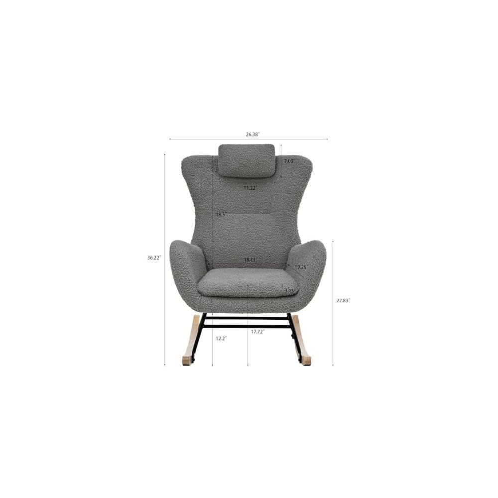 Rocking Chair Upholstered Glider Rocker Rocking Accent Chair Modern Lazy Chair Ergonomic Design 220 LBS Load Capacity Armchair Comfy Side Chair for Living Room Bedroom Gray
