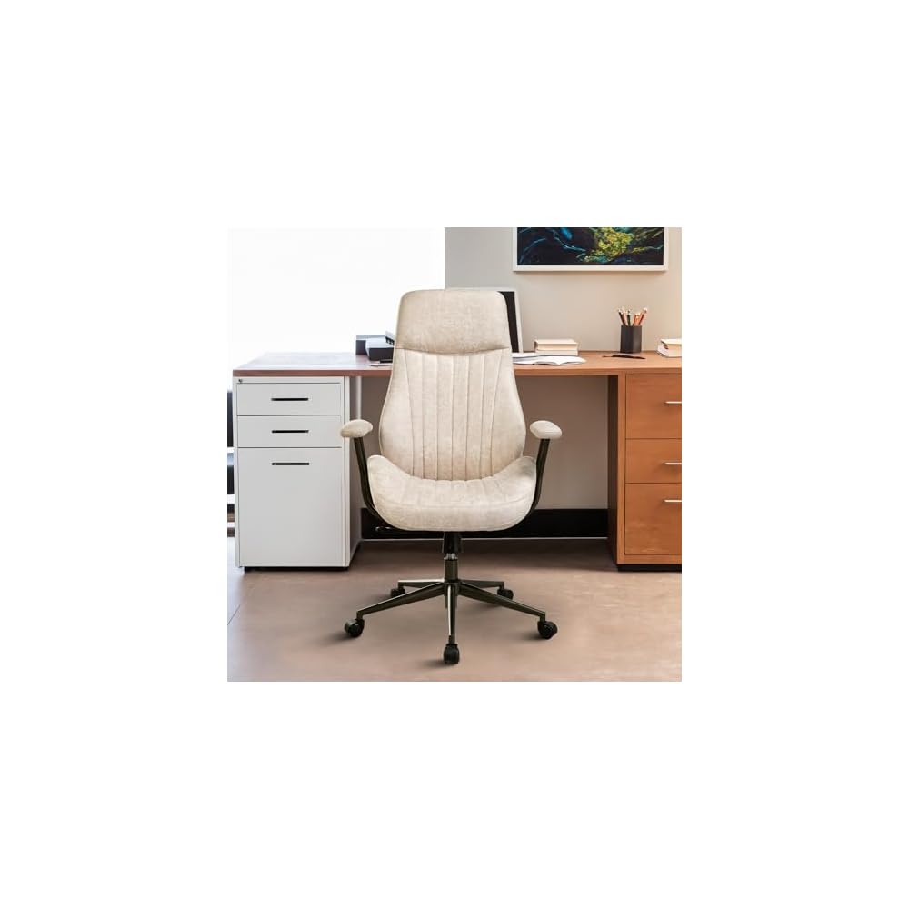 Mid Century Modren Office Chair - Fuax Leather Suede Brown Executive Chairs Ergonomic Mid Back with Lumbar Support, Swivel Computer Desk Task Chair with Wheels for Home Office (Grey, Hign Back)
