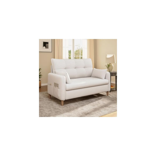 47" Chenille Loveseat Sofa, 2-Seater Couch with 2 Pillows, Off‑White