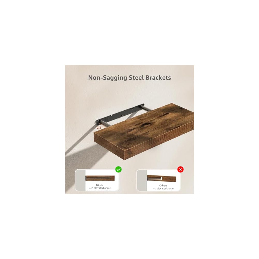 QEEIG Bathroom Floating Shelves for Wall (Brown, Set of 2, 15.7")