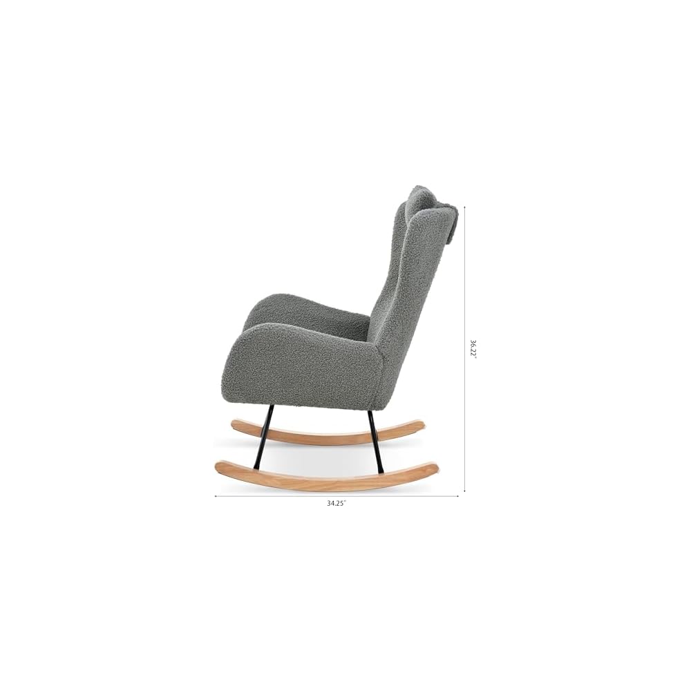 Rocking Chair Upholstered Glider Rocker Rocking Accent Chair Modern Lazy Chair Ergonomic Design 220 LBS Load Capacity Armchair Comfy Side Chair for Living Room Bedroom Gray