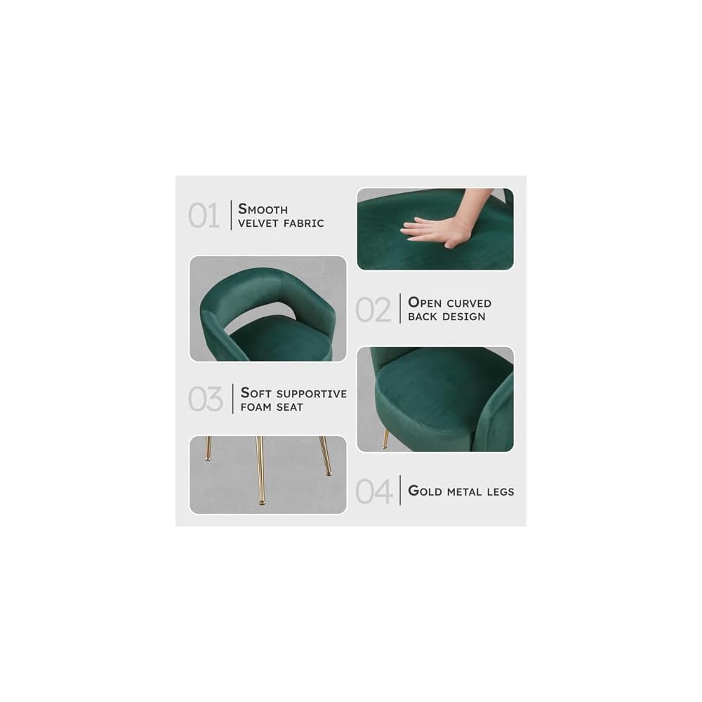 Lexicon Mid-Century Modern Velvet Accent Chair with Open Back, Dark Green