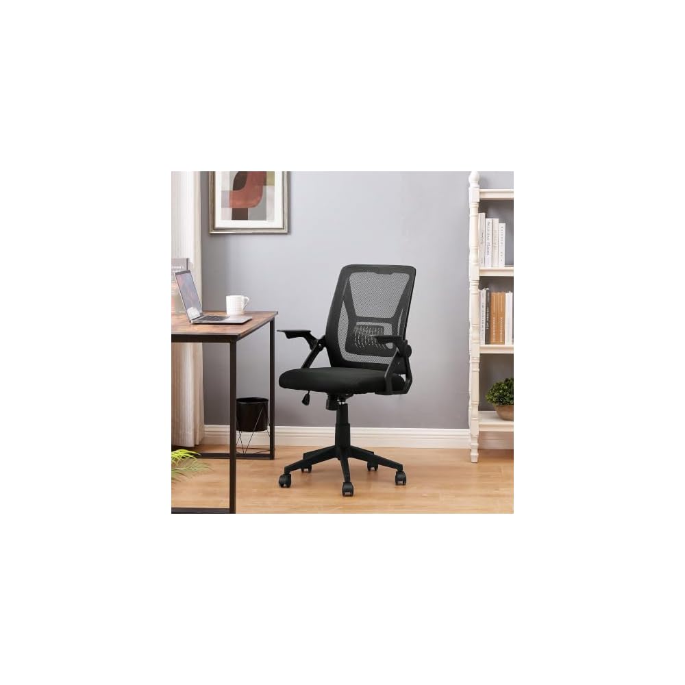 Suitable for Ergonomic Mid-Back Swivel Office Chair with Adjustable Armrests & Mesh Lumbar Support - Ideal for Computer Tasks, Black