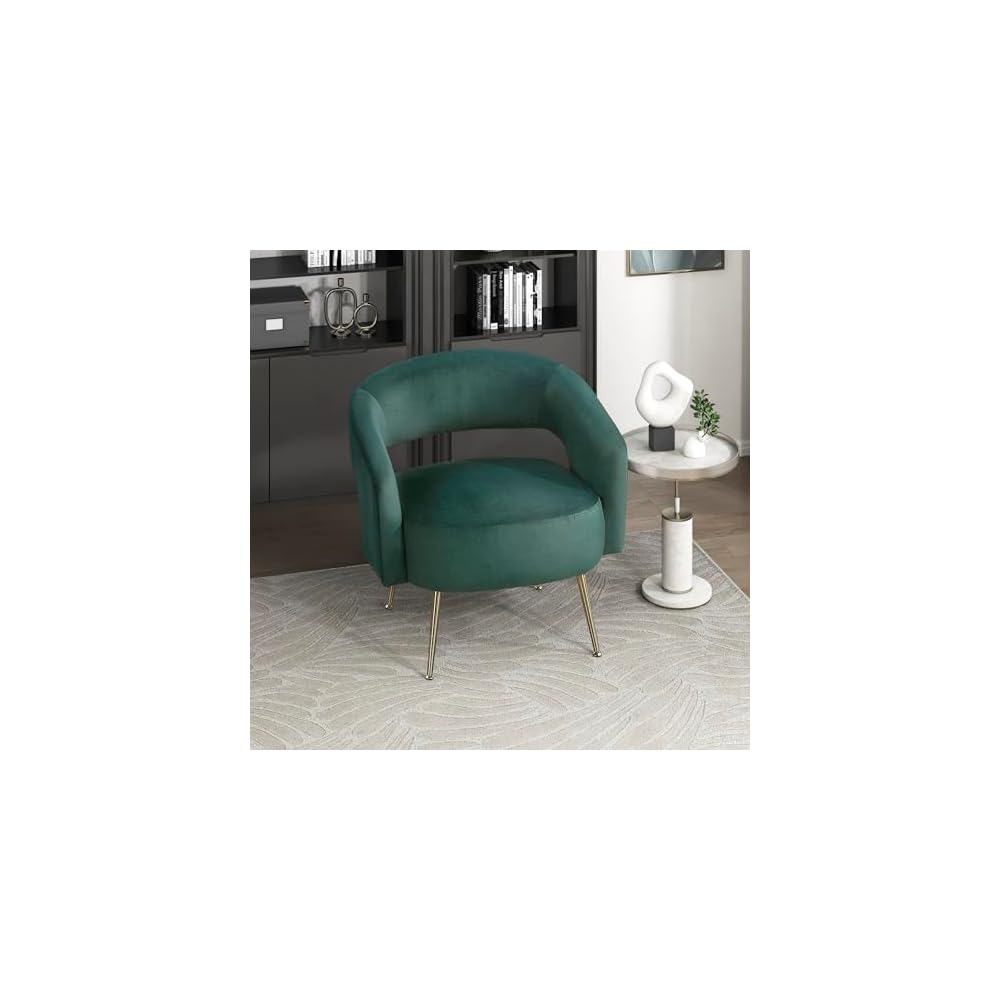 Lexicon Mid-Century Modern Velvet Accent Chair with Open Back, Dark Green