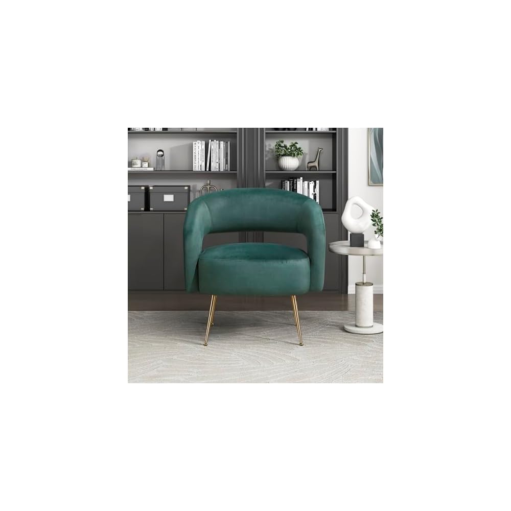 Lexicon Mid-Century Modern Velvet Accent Chair with Open Back, Dark Green