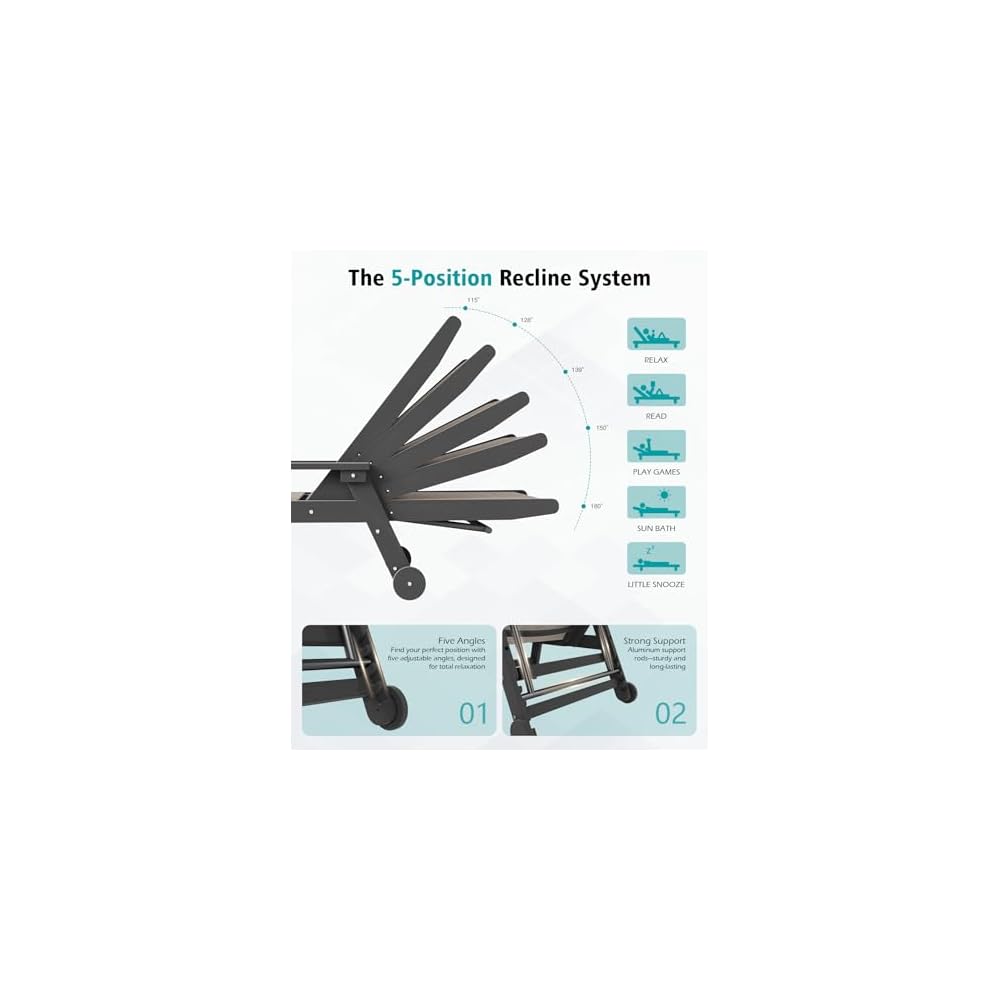 Domi HDPE Aluminum Pool Lounge Chair Set of 2 Outdoor Chaise Lounge Chair