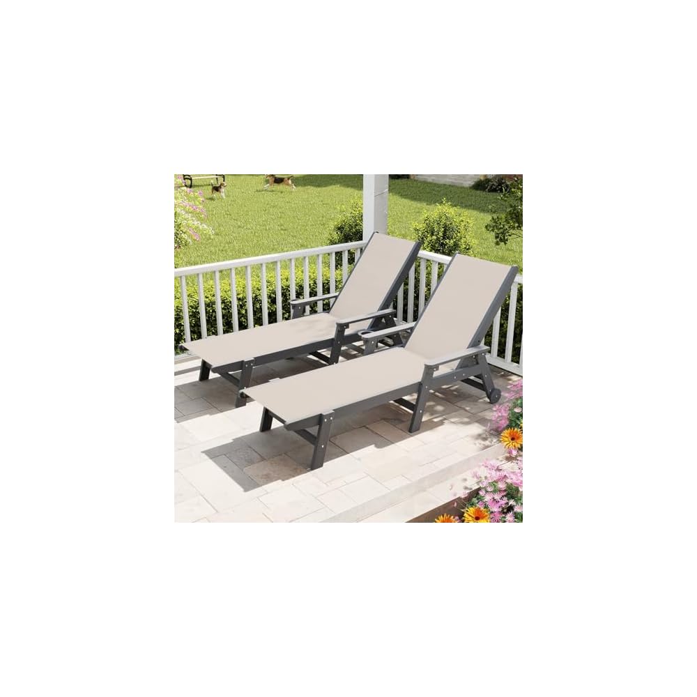 Domi HDPE Aluminum Pool Lounge Chair Set of 2 Outdoor Chaise Lounge Chair