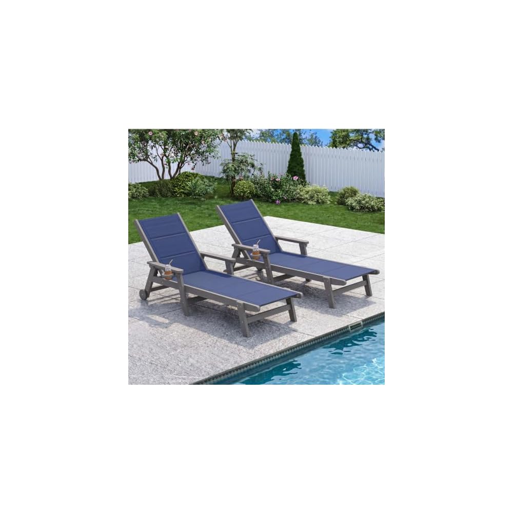 Domi HDPE Aluminum Pool Lounge Chair Set of 2 Outdoor Chaise Lounge Chair