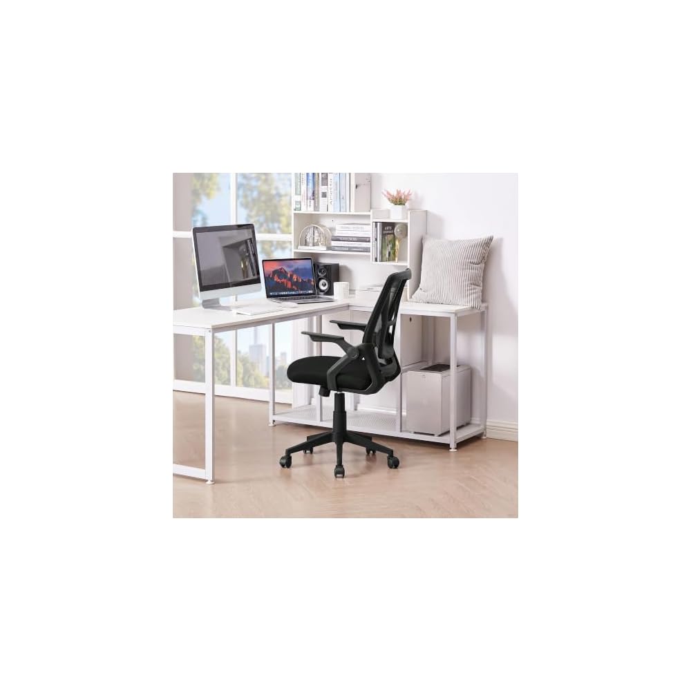 Suitable for Ergonomic Mid-Back Swivel Office Chair with Adjustable Armrests & Mesh Lumbar Support - Ideal for Computer Tasks, Black