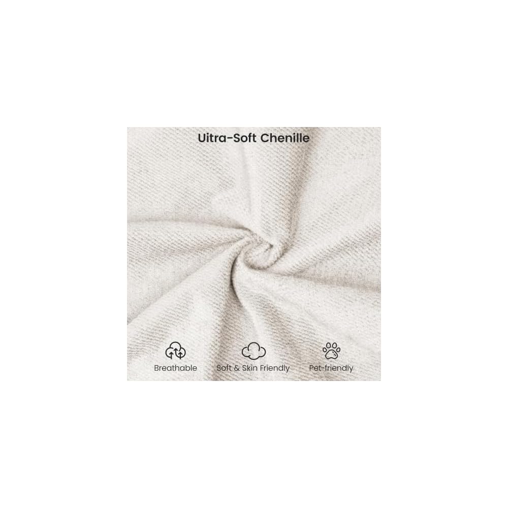 47" Chenille Loveseat Sofa, 2-Seater Couch with 2 Pillows, Off‑White