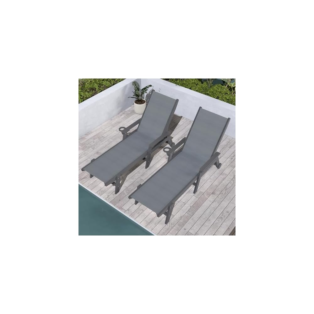 Domi HDPE Aluminum Pool Lounge Chair Set of 2 Outdoor Chaise Lounge Chair