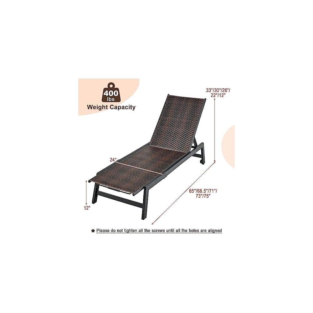 GIANTEX Patio Chaise Lounge Chair - Outdoor PE Rattan Recliner Chair with Wheels, 5-Position Adjustable Backrest, Steel Frame, Wicker Tanning Chair for Deck, Poolside, Yard, Beach Sunbathing Chair(1)