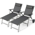 2-Piece Folding Recliner Chair with Aluminum Reclining Backrest and Adjustable Wheels