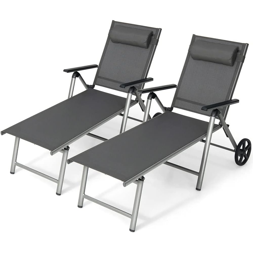 2-Piece Folding Recliner Chair with Aluminum Reclining Backrest and Adjustable Wheels