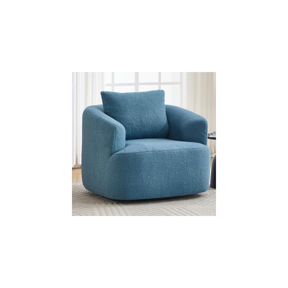 360° Swivel Round Accent Chair with Soft Pillow, Comfy Teddy Fleece Upholstered Barrel Chair, No Assembly Single Sofa for Living Room, Bedroom, Apartment (Light Gray)