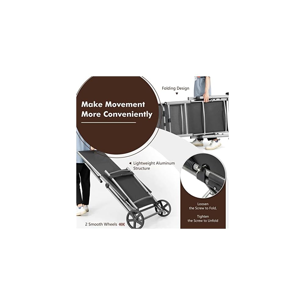 2-Piece Folding Recliner Chair with Aluminum Reclining Backrest and Adjustable Wheels