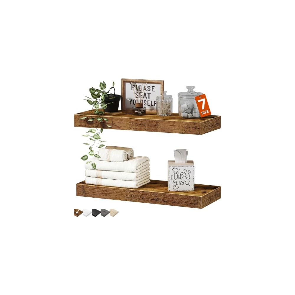 QEEIG Bathroom Floating Shelves for Wall (Brown, Set of 2, 15.7")