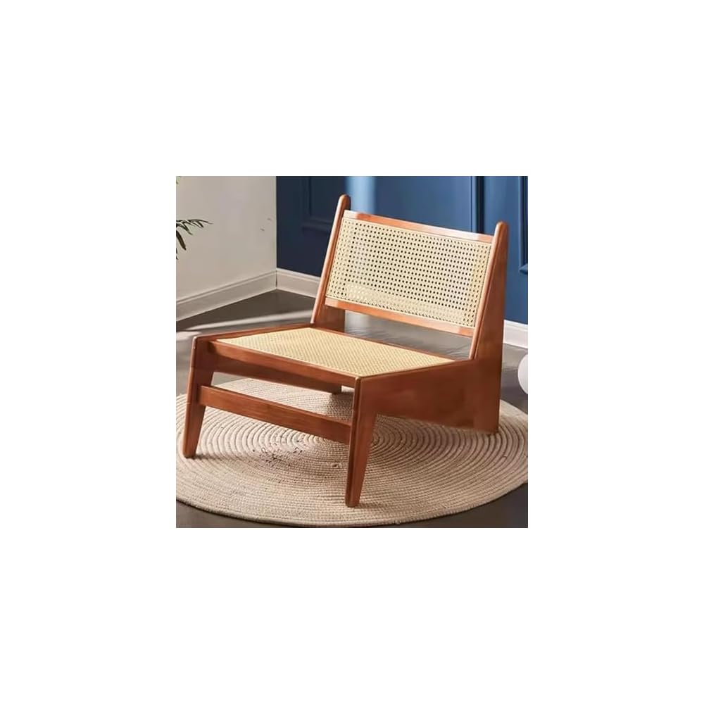 Mid-Century Modern Rattan Armchair - Armless Design for Living Room, Home Office, Balcony & Terrace - Durable Cherry Wood Frame - Stylish & Versatile Seating