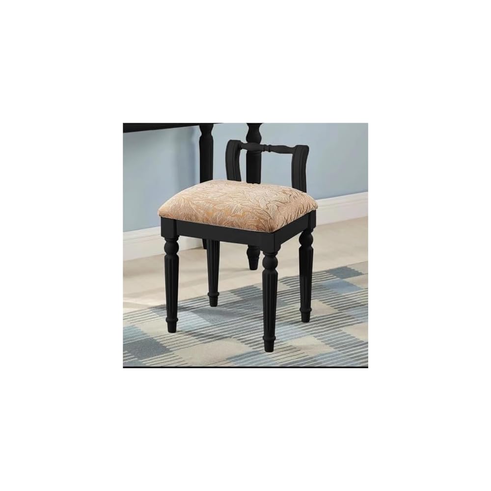 Vintage Solid Wood Makeup Vanity Chair with Back | Compact Accent Stool for Small Spaces | Stylish Living Room Space Saver (Brown)