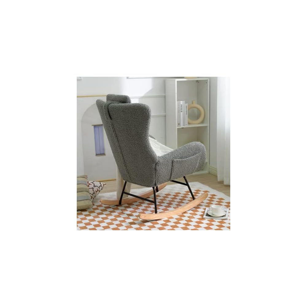 Rocking Chair Upholstered Glider Rocker Rocking Accent Chair Modern Lazy Chair Ergonomic Design 220 LBS Load Capacity Armchair Comfy Side Chair for Living Room Bedroom Gray