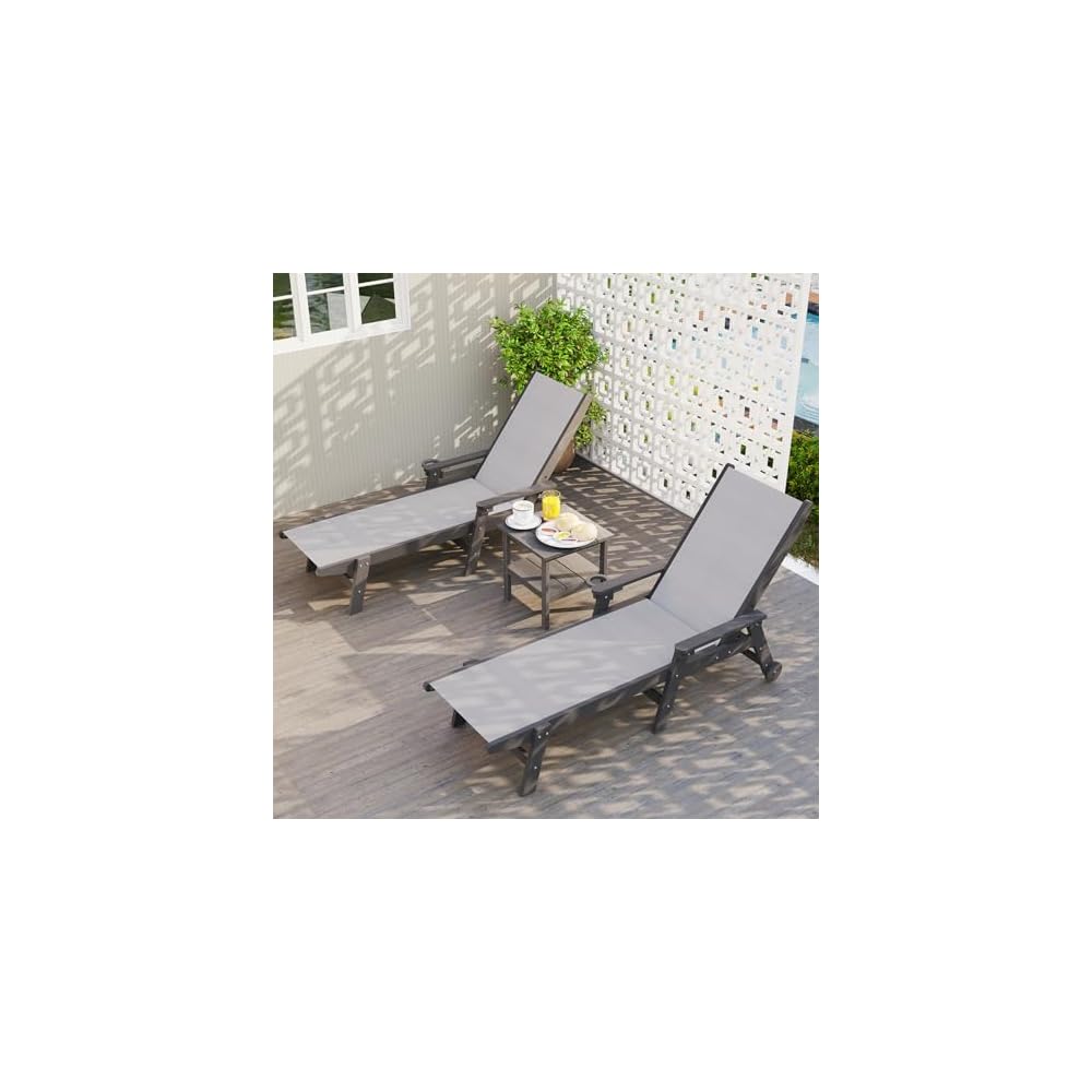 Domi HDPE Aluminum Pool Lounge Chair Set of 2 Outdoor Chaise Lounge Chair