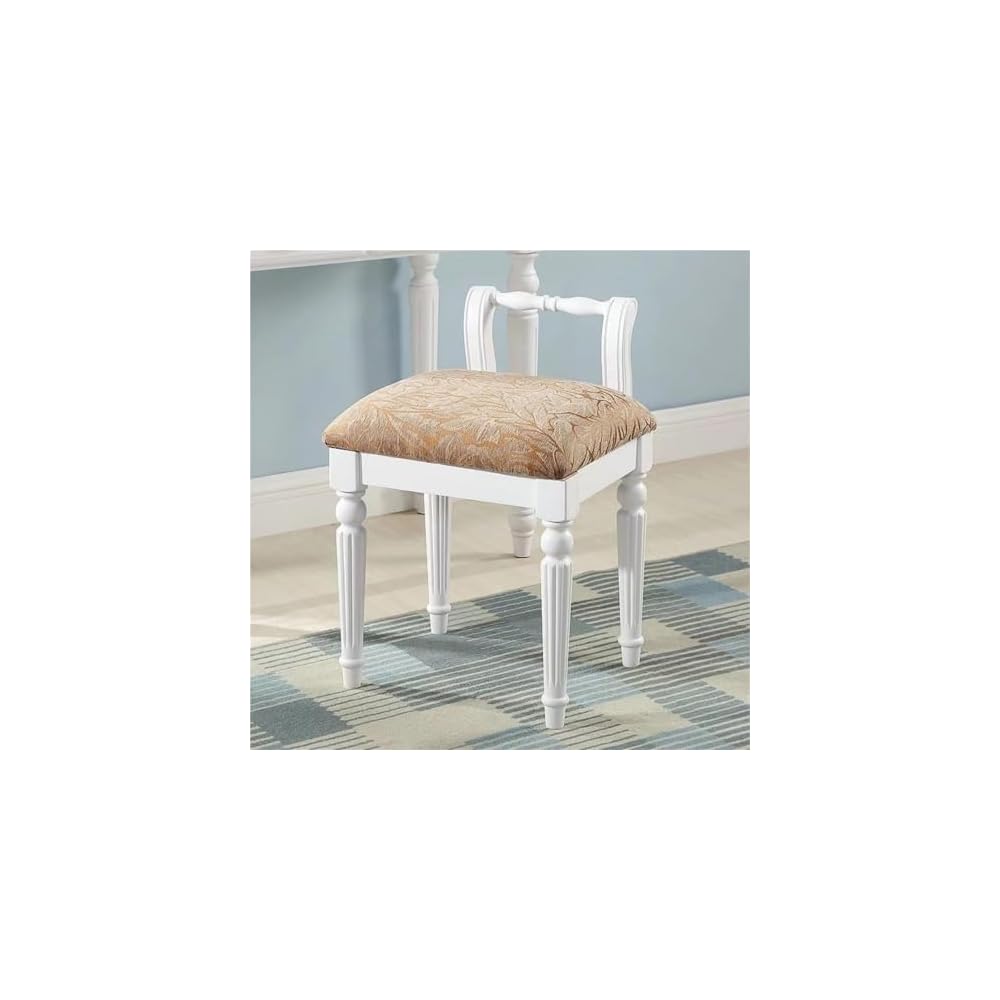 Vintage Solid Wood Makeup Vanity Chair with Back | Compact Accent Stool for Small Spaces | Stylish Living Room Space Saver (Brown)