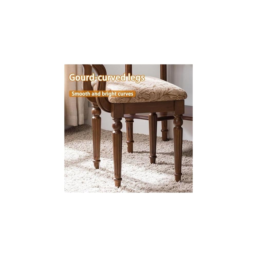 Vintage Solid Wood Makeup Vanity Chair with Back | Compact Accent Stool for Small Spaces | Stylish Living Room Space Saver (Brown)