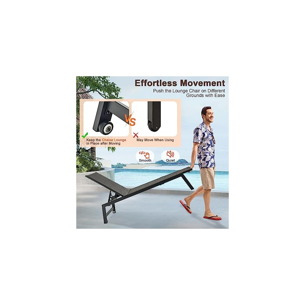 GIANTEX Patio Chaise Lounge Chair - Outdoor PE Rattan Recliner Chair with Wheels, 5-Position Adjustable Backrest, Steel Frame, Wicker Tanning Chair for Deck, Poolside, Yard, Beach Sunbathing Chair(1)