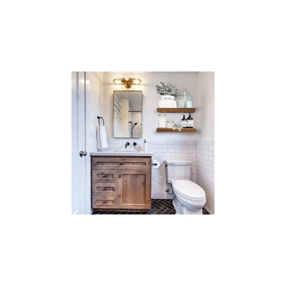 QEEIG Bathroom Floating Shelves for Wall (Brown, Set of 2, 15.7")