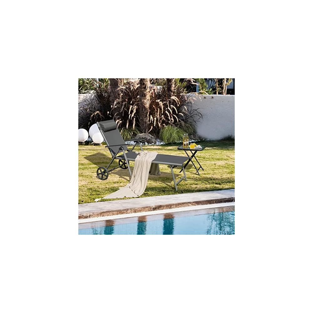 2-Piece Folding Recliner Chair with Aluminum Reclining Backrest and Adjustable Wheels