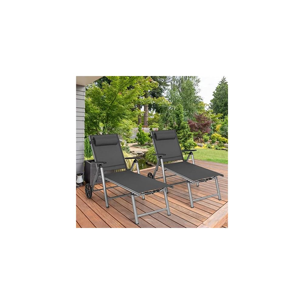2-Piece Folding Recliner Chair with Aluminum Reclining Backrest and Adjustable Wheels