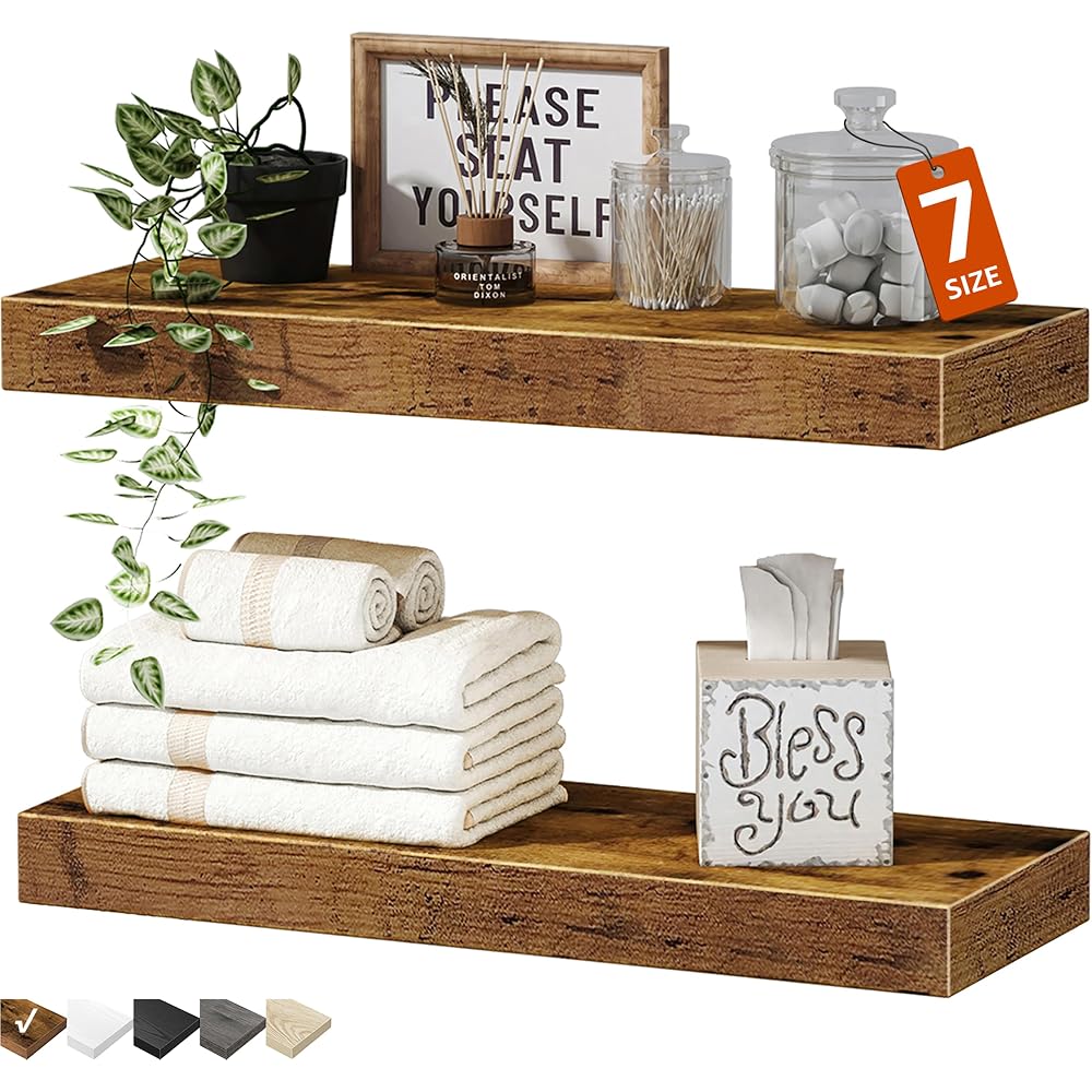 QEEIG Bathroom Floating Shelves for Wall (Brown, Set of 2, 15.7")