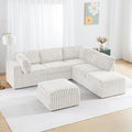 Corner Modular Sectional Sofa Set, Plush Faux Rabbit Fur Convertible L Shaped Couch with Storage, 6 Seater Corduroy Sofa Modular with Ottomans and Reversible Chaise for Living Room, Office (White)