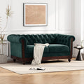 Forest Green Velvet Loveseat Sofa, Chesterfield Rolled Arm Tufted Couch with Sturdy Pine Frame for Living Room, Bedroom & Small Spaces