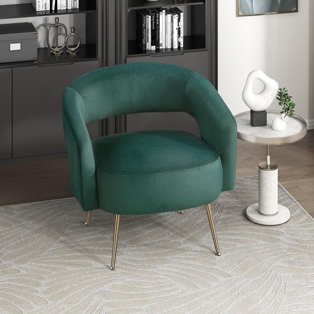 Lexicon Mid-Century Modern Velvet Accent Chair with Open Back, Dark Green