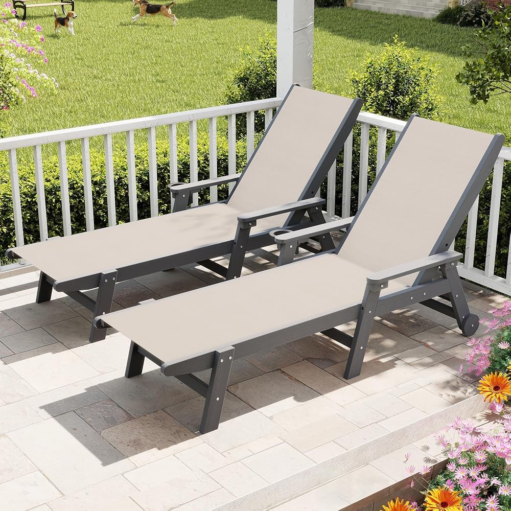 Domi HDPE Aluminum Pool Lounge Chair Set of 2 Outdoor Chaise Lounge Chair